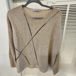 IN Cashmere Brown Women's Medium Pullover Sweater Diamond Pattern Notched Hem